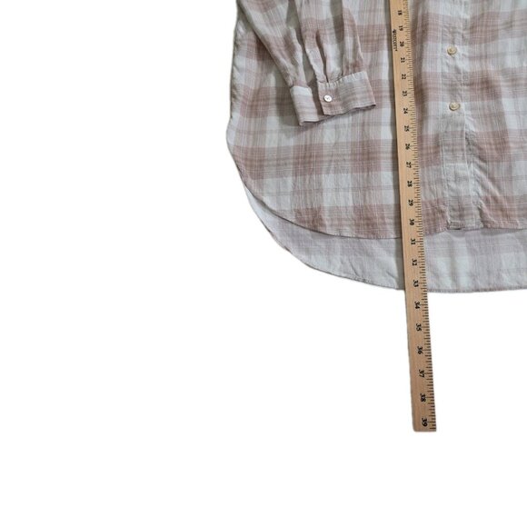 Aritzia Wilfred Shirt Women L Plaid Buttons Silk LS Stepped Hem Lightweight Boho - Picture 8 of 16